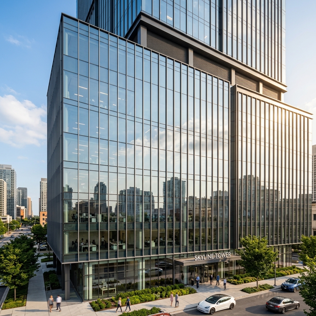 Modern office glass facade with Glassify Home film