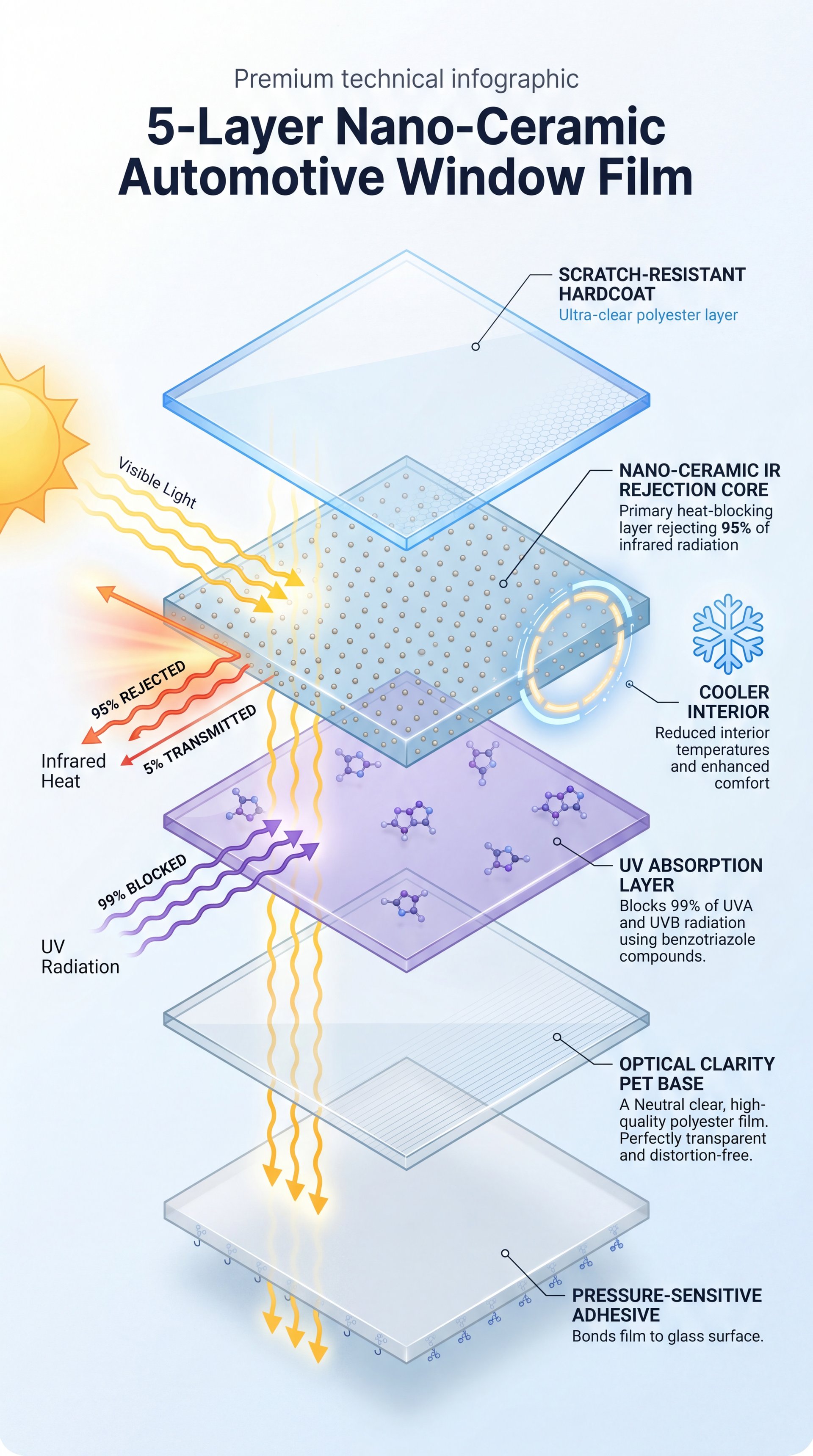Cross-section diagram of Glassify multi-layer nano-ceramic film technology